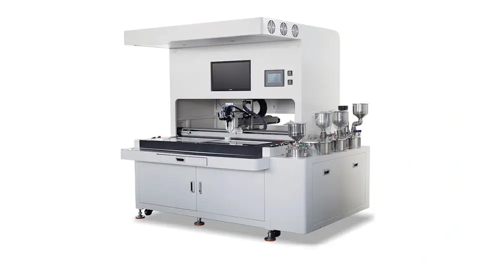 CCD vision-guided resin doming machine for mixed layouts and precision positioning