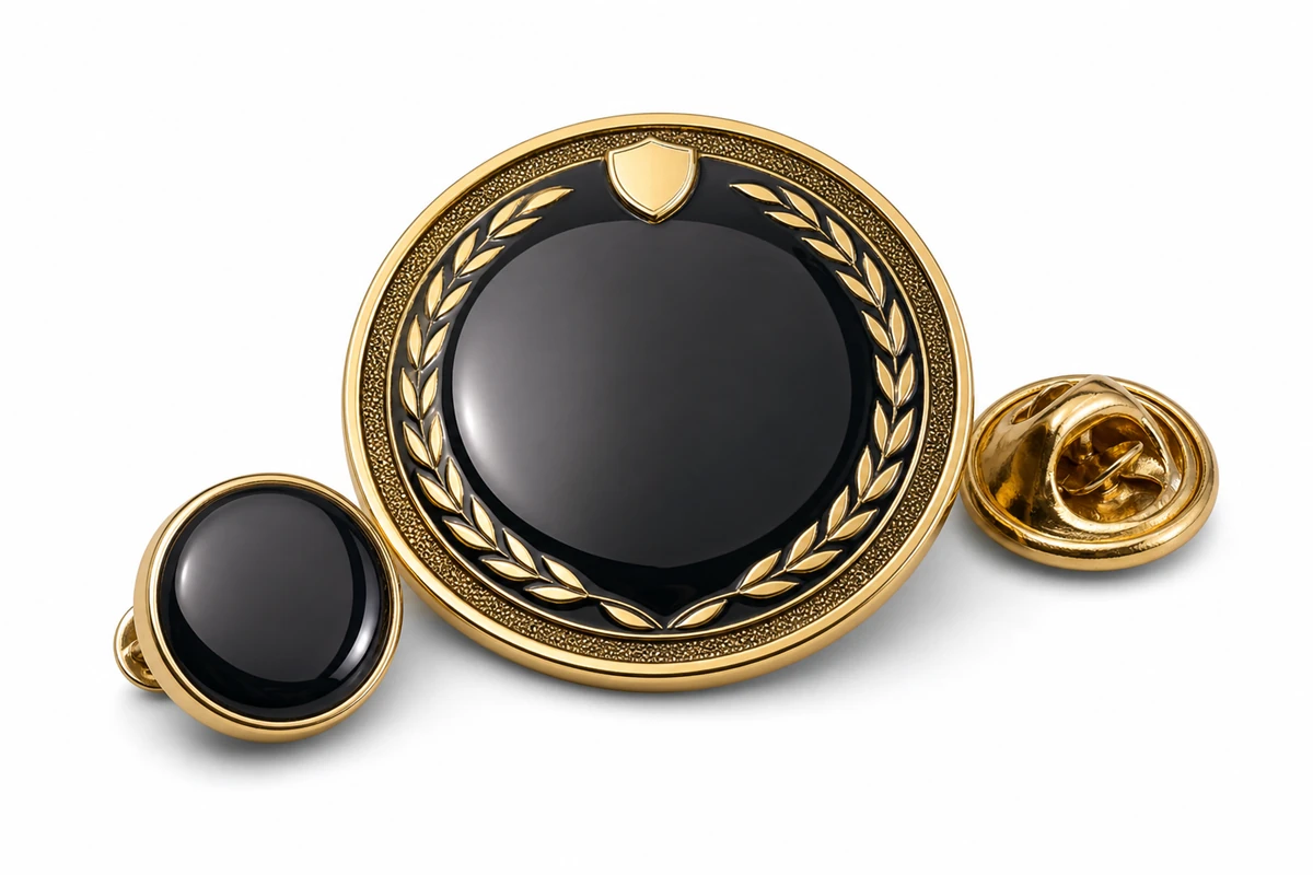 Muestra de insignia resinada con acabado en resina elevada