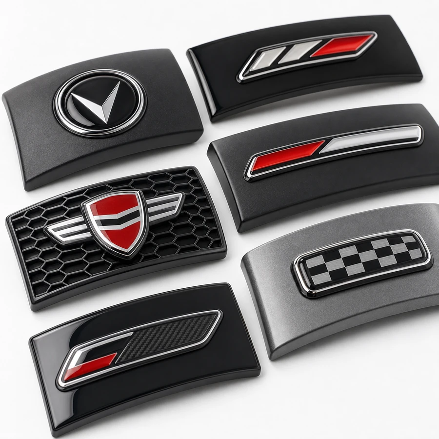 Campioni di emblemi automobilistici con doming in resina su superfici curve di rivestimento