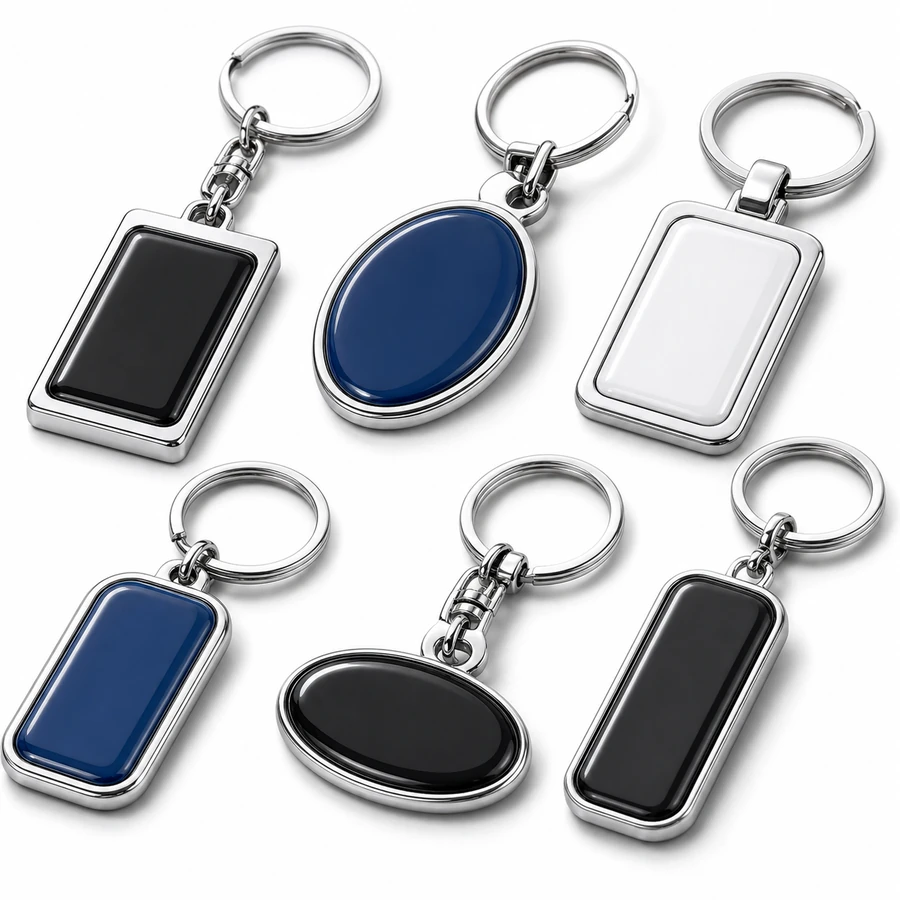 Échantillon de porte-clés en acrylique avec revêtement résine transparent en dôme