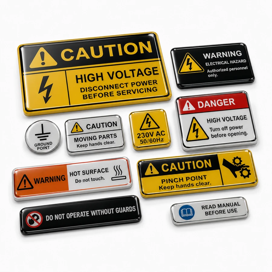 Domed equipment label sample for industrial identification