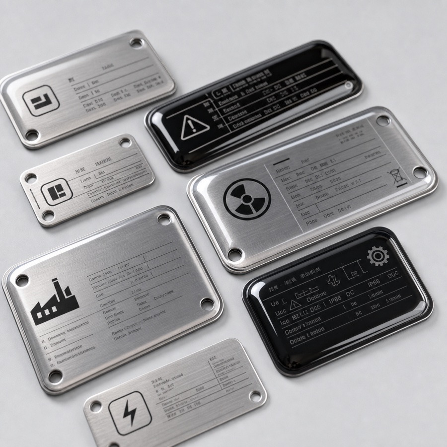 Metal domed nameplate samples with raised resin finish
