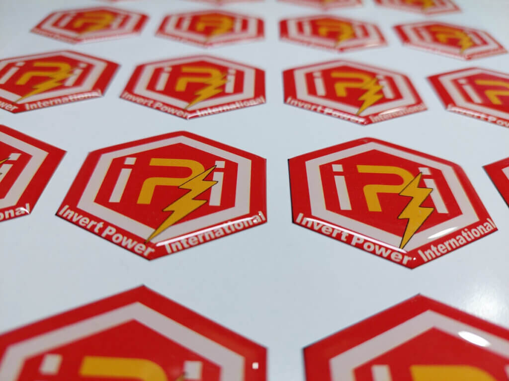 Domed decals sample with raised resin finish